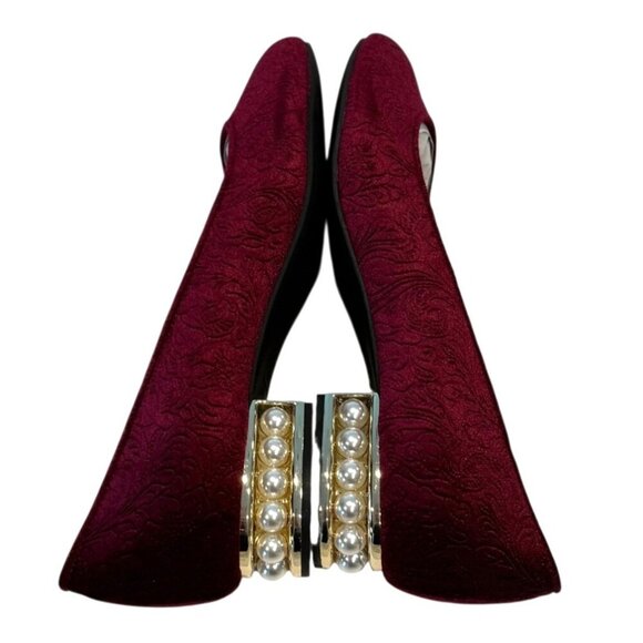 Isaac Mizrahi Women's Embossed Velvet Pearl Heeled Ballet Flat Wine Size 9.5 NIB - Picture 6 of 8